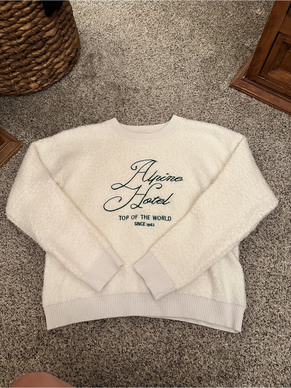 Universal Thread Cream Knit Pullover with Green Script - Picture 2 of 3